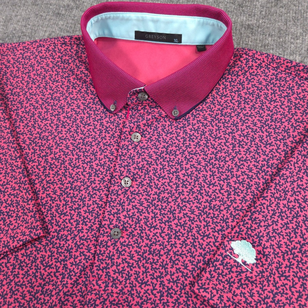 Greyson Polo Shirt Mens XL Pink Navy Geometric AOP Performance Golf